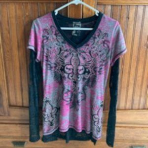 Women's Vocal Western Shirt, Dusty Hot Pink, Gray & Black Size Large